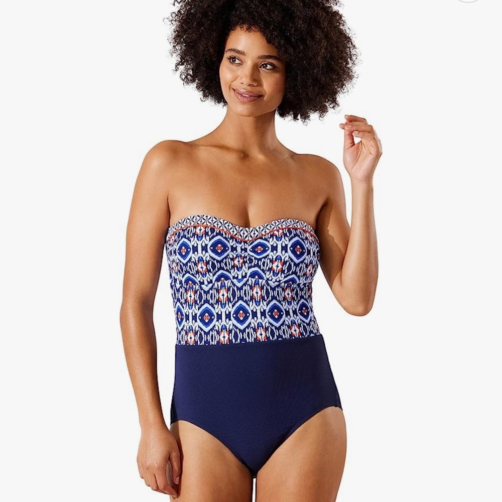 Tommy Bahama Island Cays Ikat Bandeau One-Piece SZ 4
